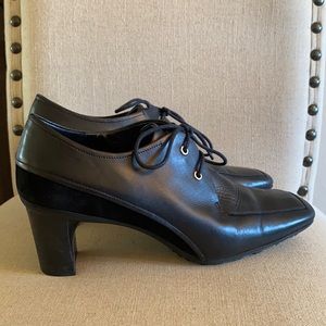 Rockport Heeled Lace Up Oxfords Leather Suede Black Size 10W Wide